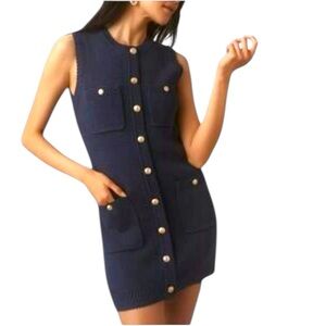 NWT Caroline Constas Blue Sleeveless Ribbed 100% Cotton Mini Dress